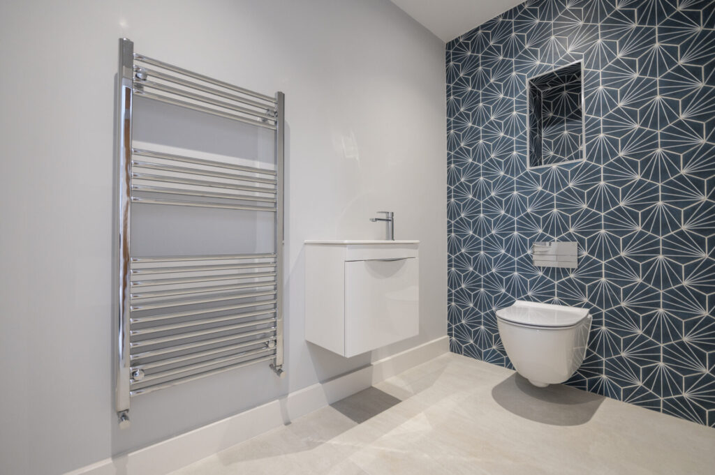 self-build bathroom with towel rail